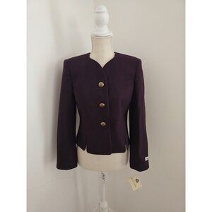 Vintage Maroon Burgundy Pure New Virgin Wool Blazer Jacket 4 Small Petite Gold